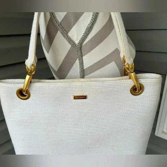 Eric Javits Women's Squishee Tote White Classic Double Strap Gold Hardware - Picture 2 of 16